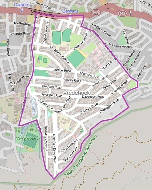 mapa miejscowości vredehoek Kapsztad