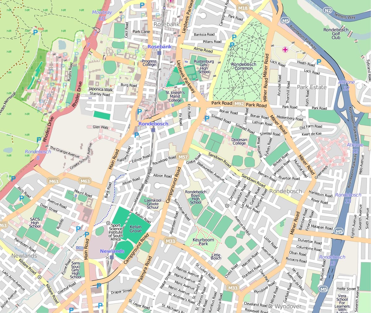 mapa рондебош, Kapsztad