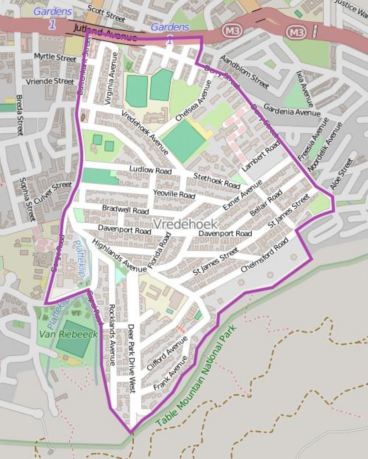 mapa miejscowości vredehoek Kapsztad
