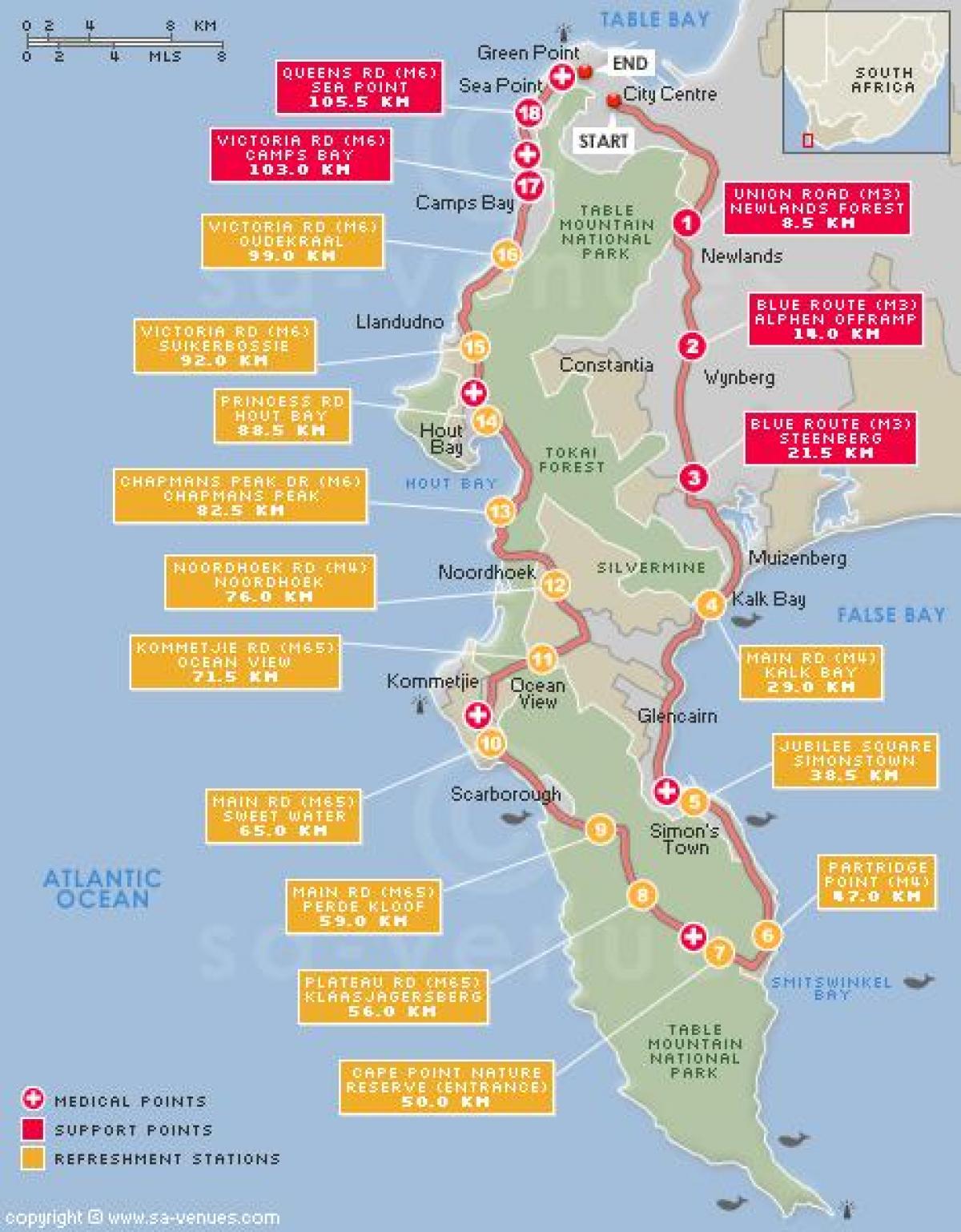mapa trasy Cape Argus 