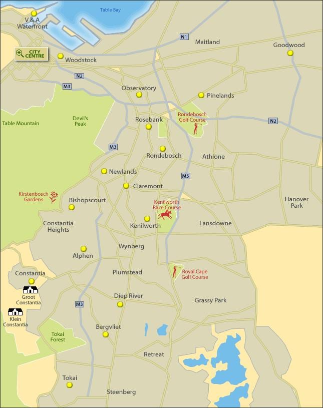 mapa Kapsztad, republika Południowej brzeg