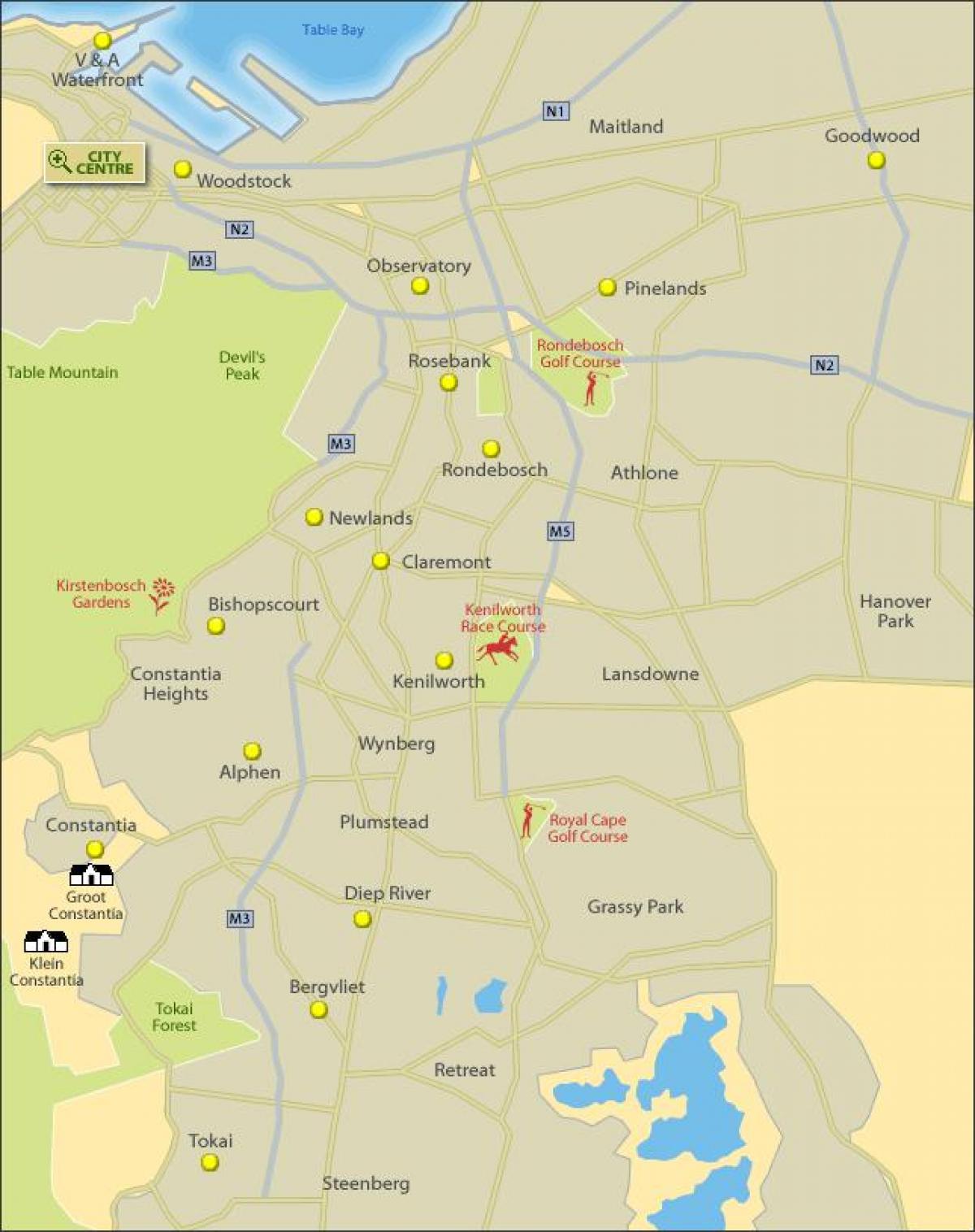 mapa Kapsztad, republika Południowej brzeg