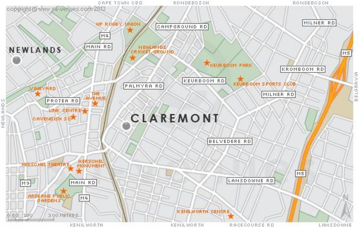 mapa Claremont Kapsztad