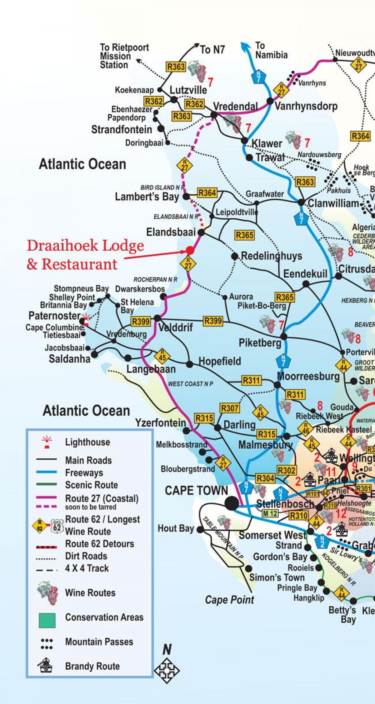 mapa Kapsztad drodze