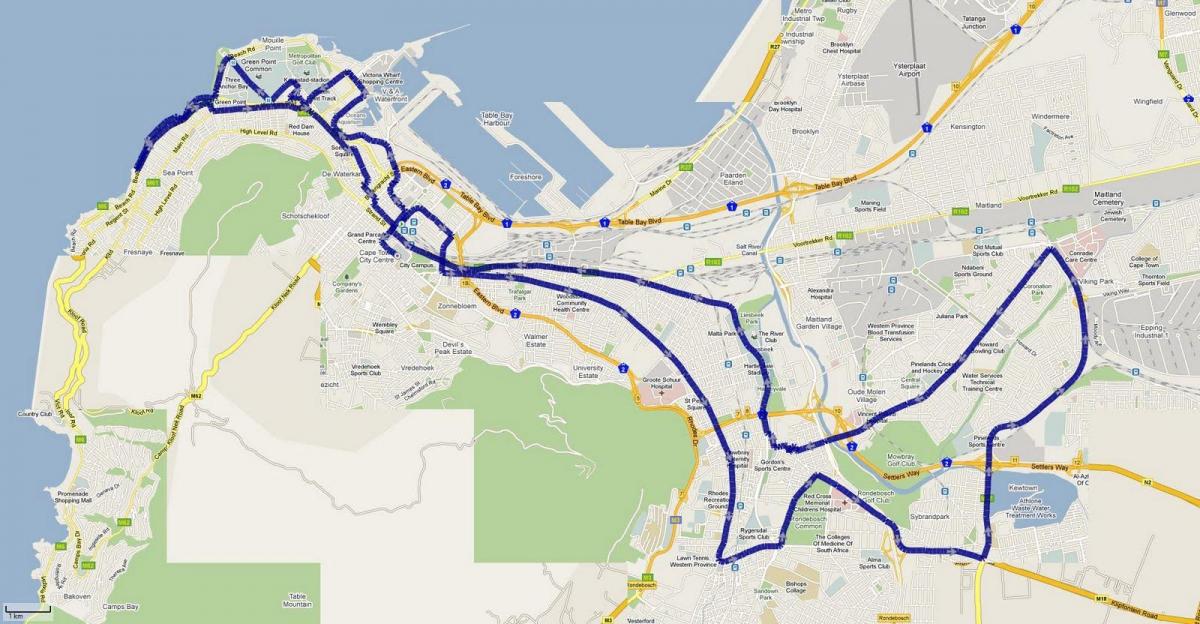 mapa Kapsztad марафонской trasy 