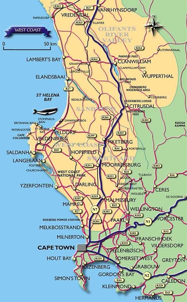mapa wybrzeża Cape town