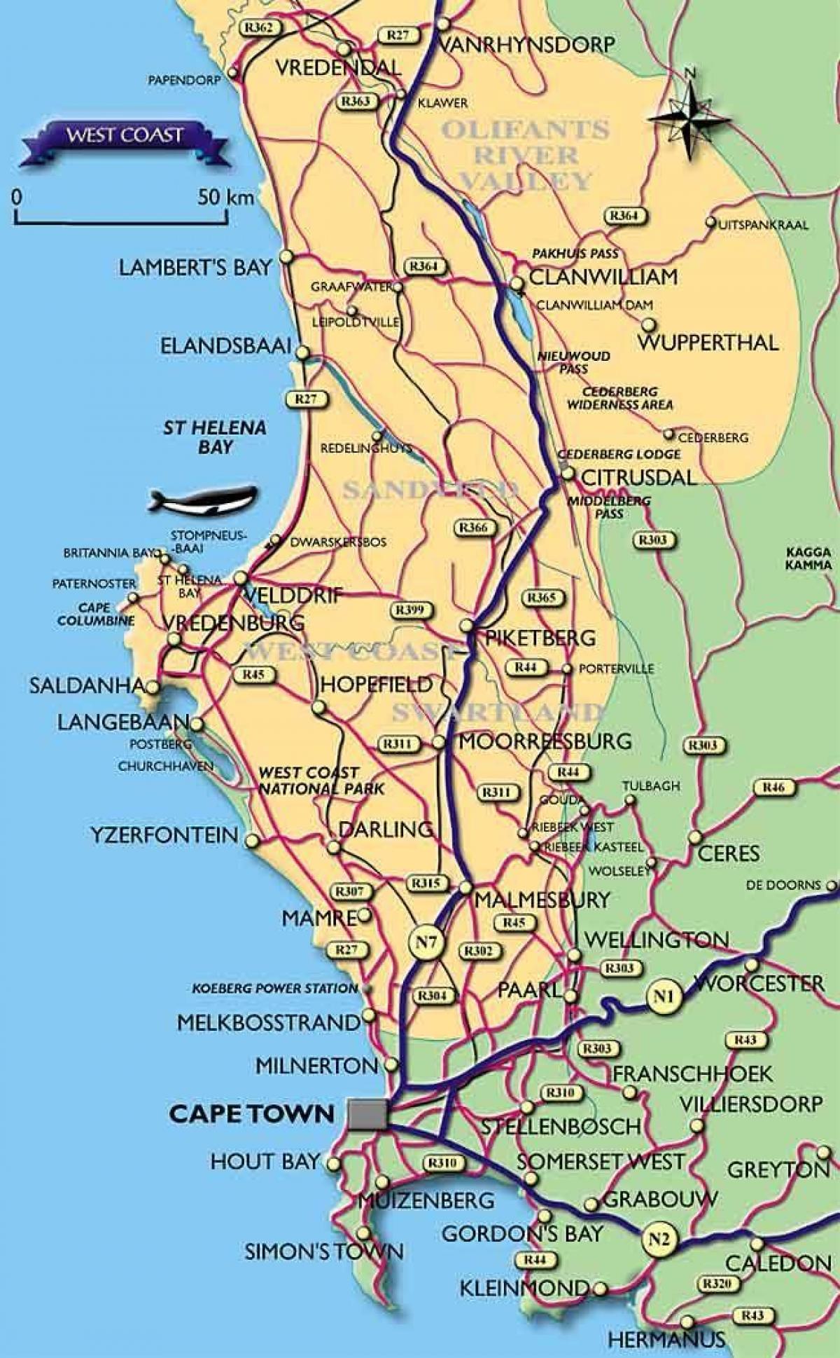 mapa wybrzeża Cape town 