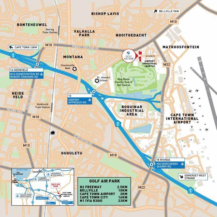 mapa przemysł lotniska Kapsztad