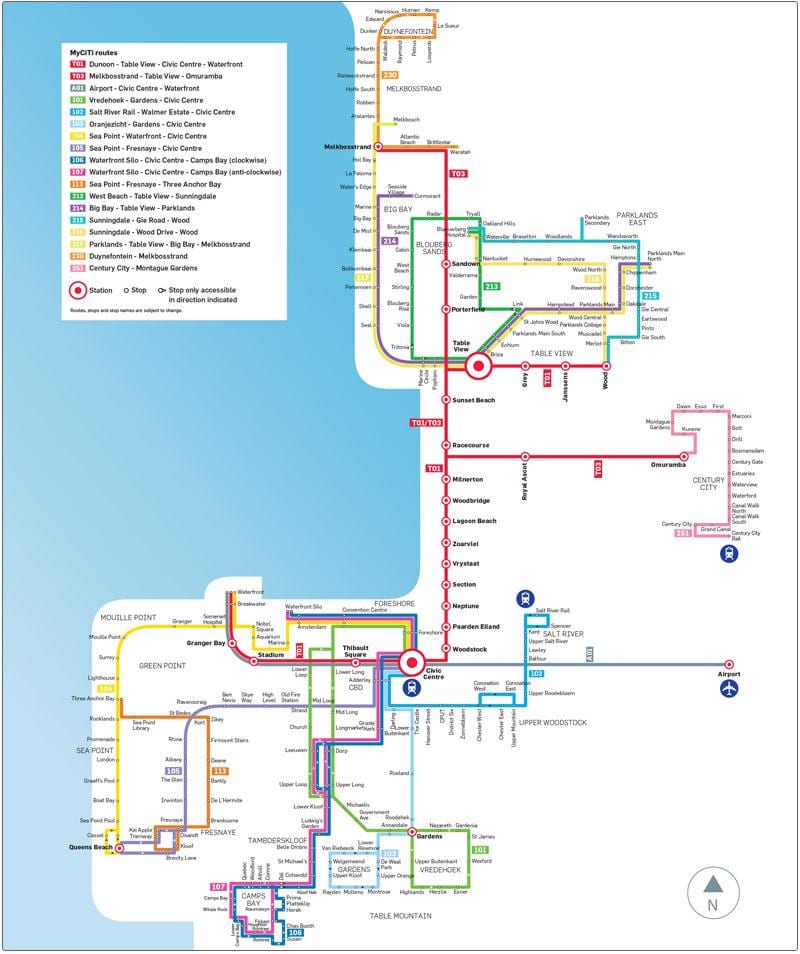 Miasto stacja myciti przylądka trasę na mapie