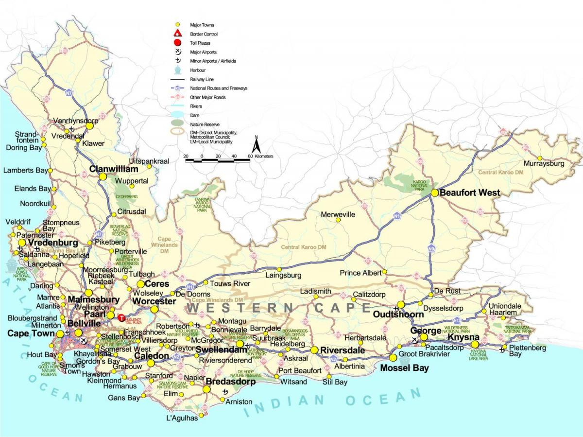 mapa Południowej Afryki, cape