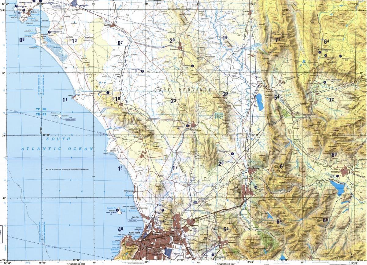 Kapsztad mapy topograficznej