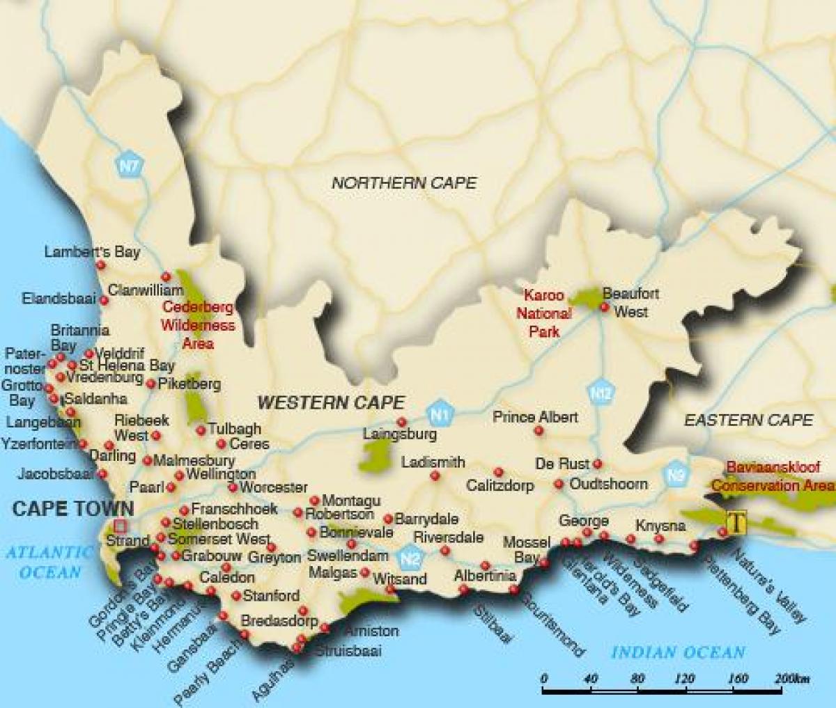 Western Cape plaże mapie