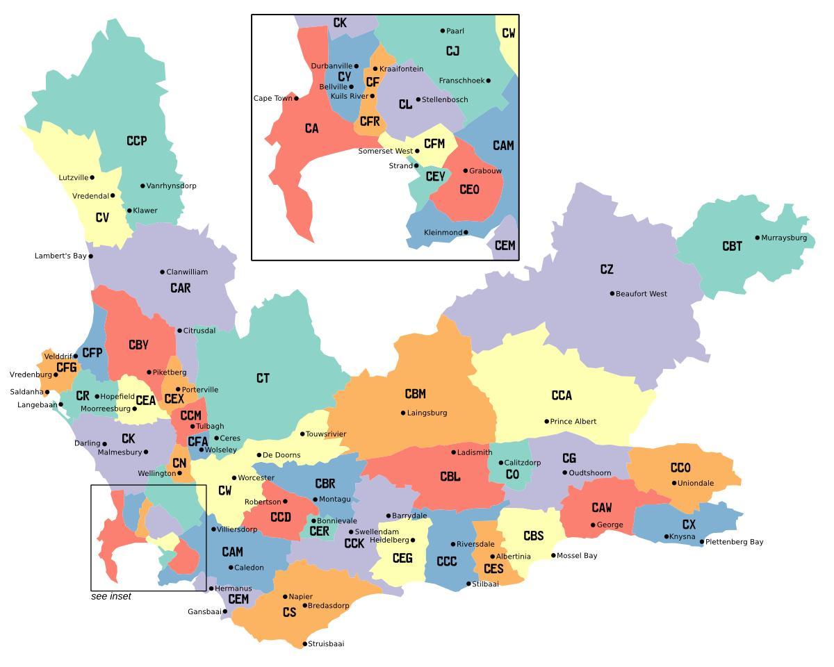 mapa western Cape przedmieściach
