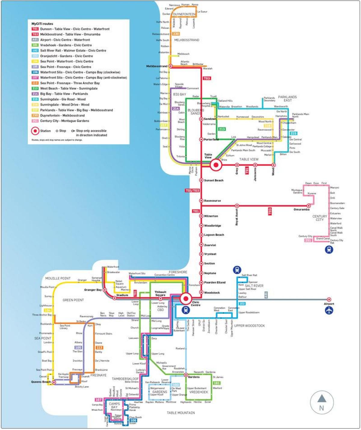Miasto stacja myciti przylądka trasę na mapie