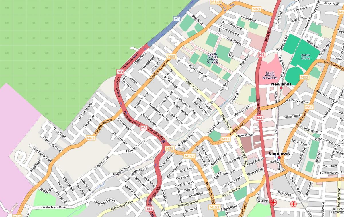 mapa Newlands Kapsztad