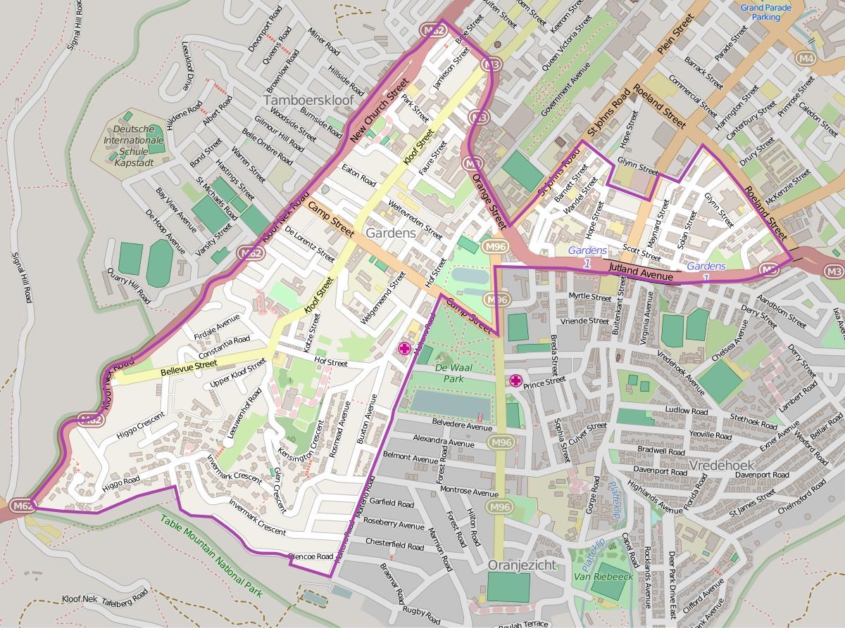 mapa ogrody Kapsztad