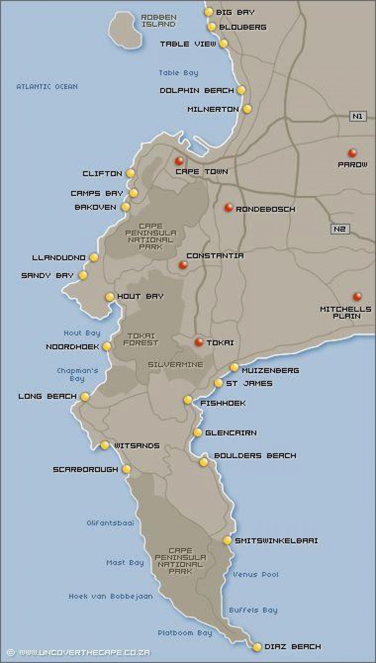 mapa plaż w Kapsztadzie
