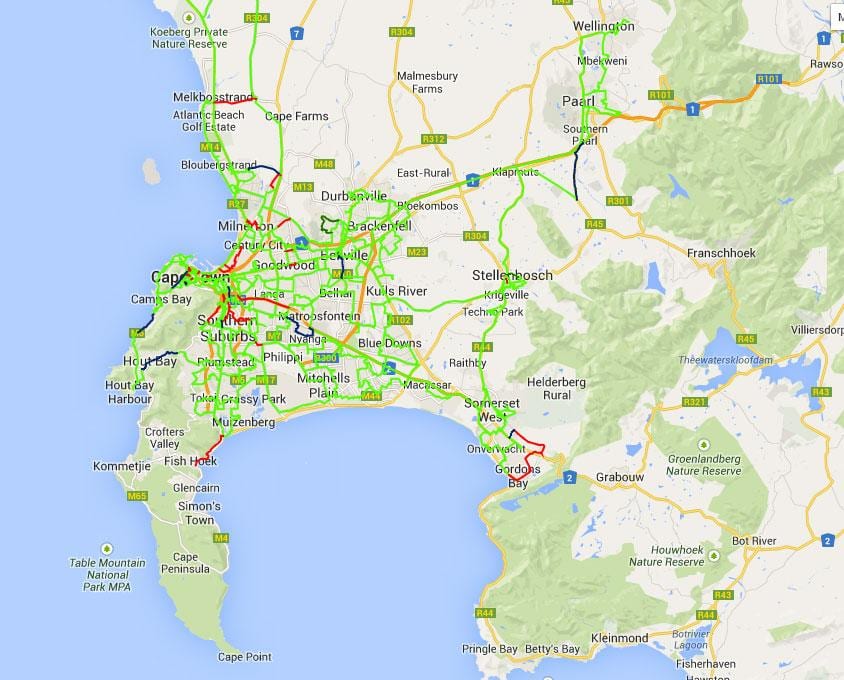 mapa włókna mapie Cape town