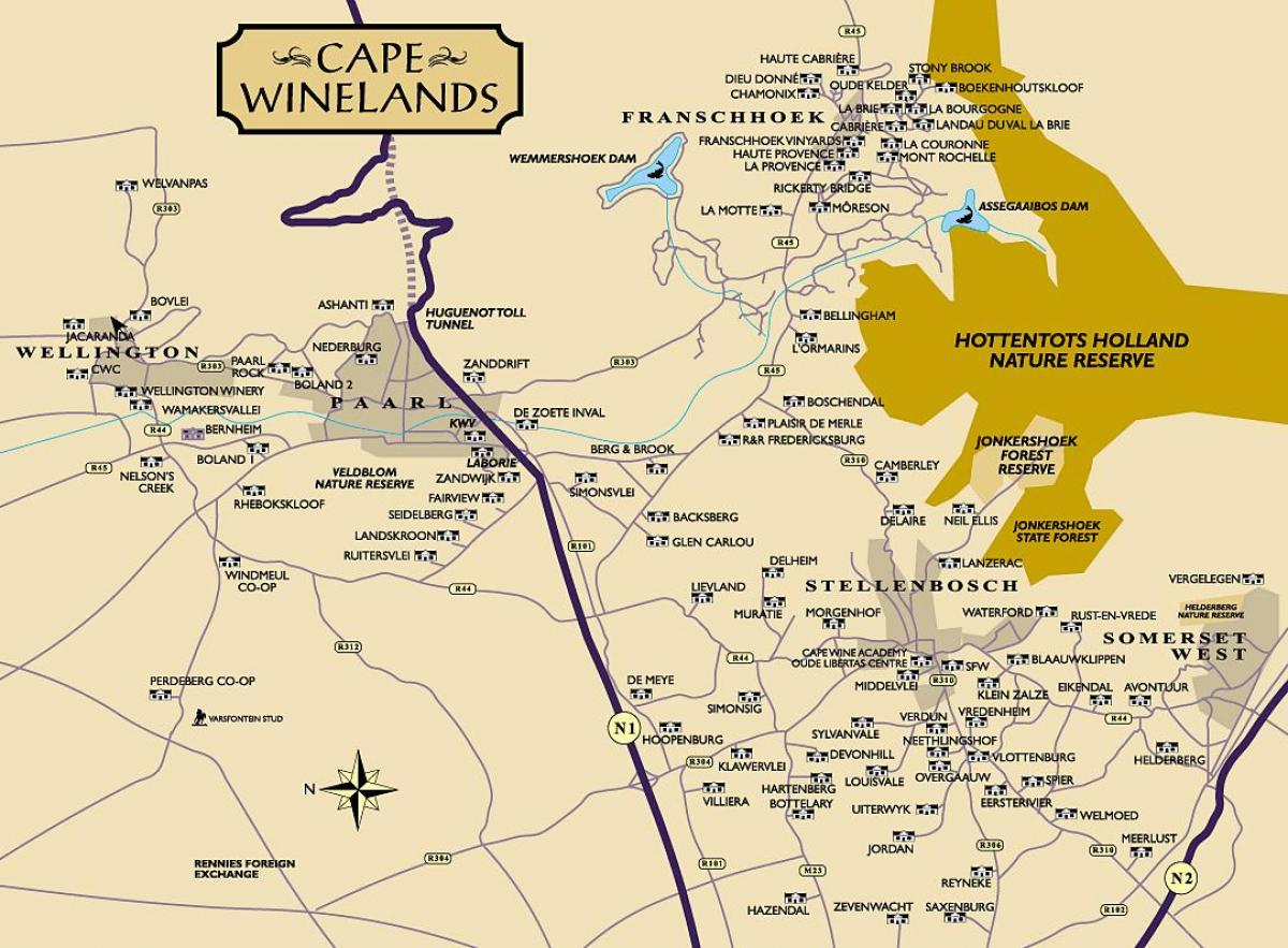 mapa вайнлендс Kapsztad