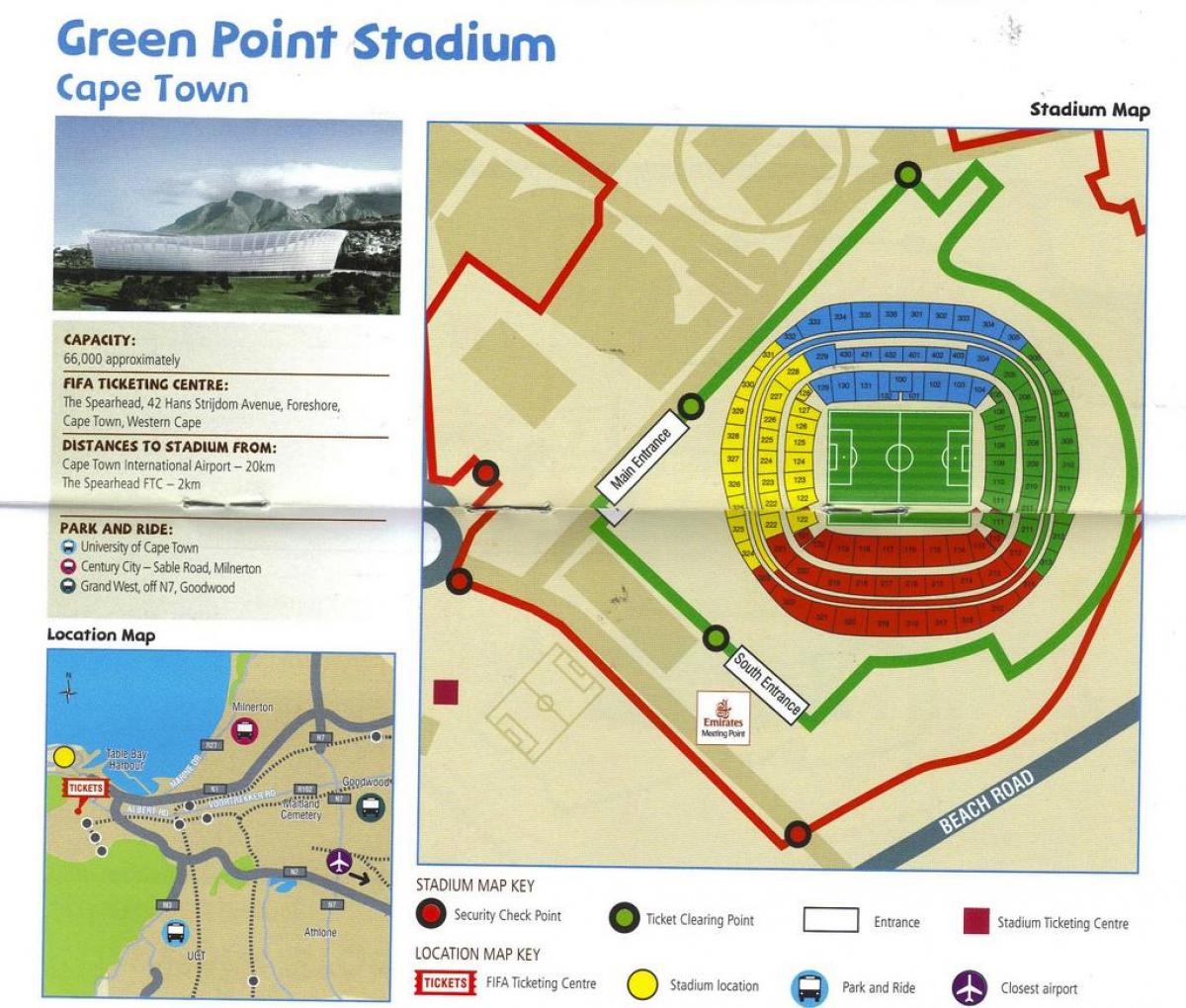 mapa stadion Green point, parking