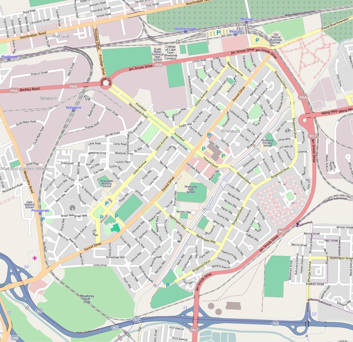 mapa пайнлендс Kapsztad