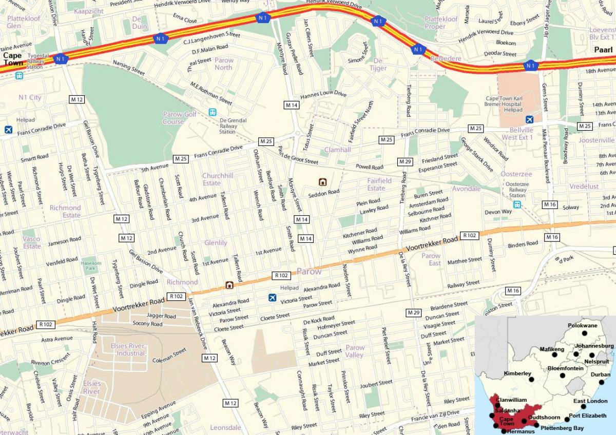 mapa парове Kapsztad