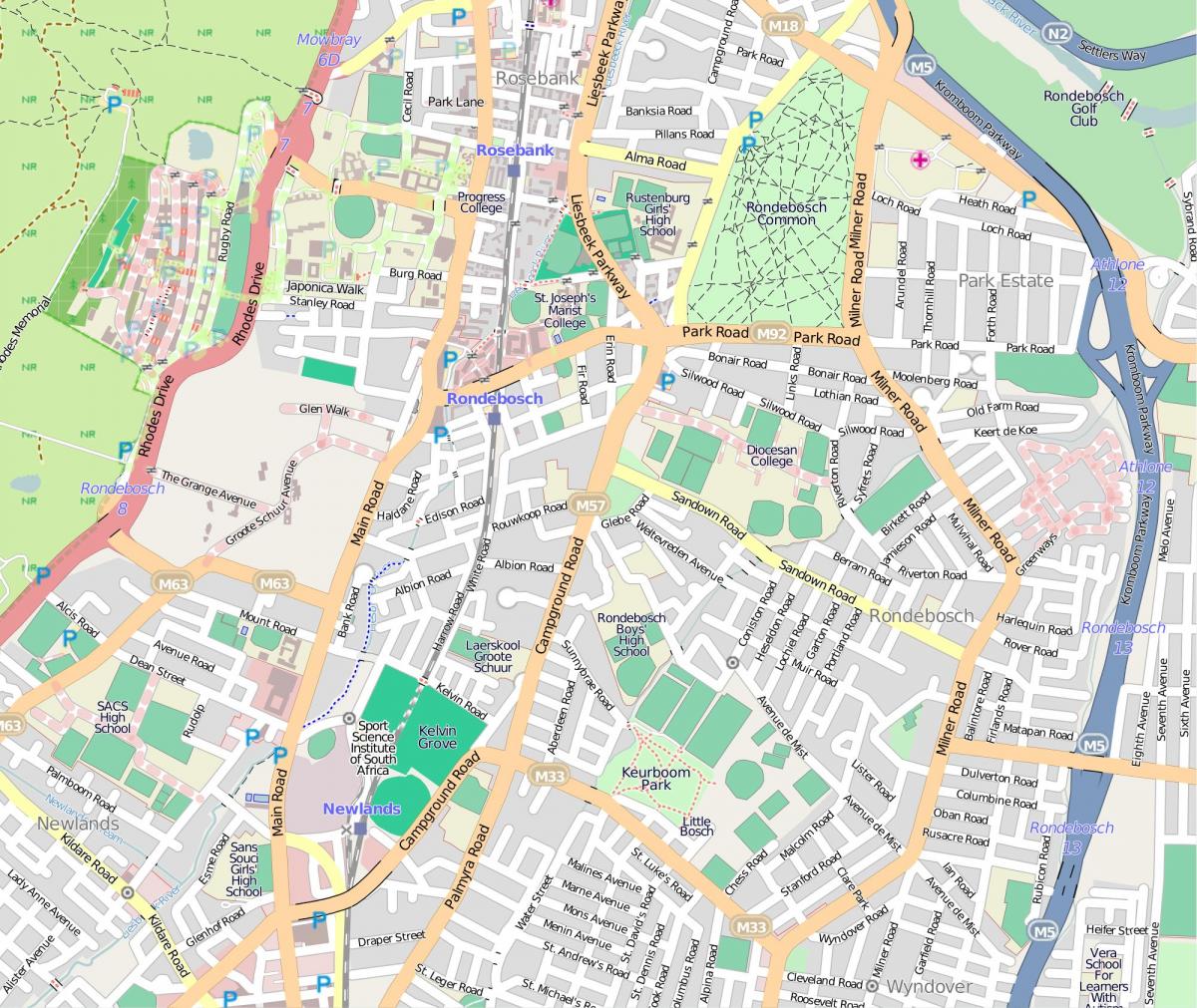 mapa рондебош, Kapsztad