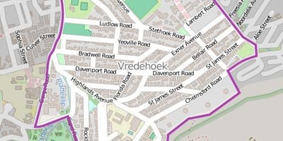 Mapa miejscowości vredehoek Kapsztad