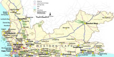 Mapa Południowej Afryki, cape