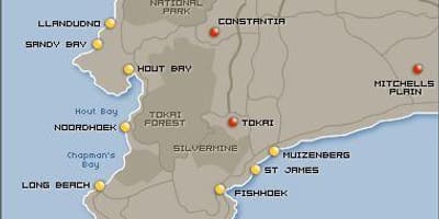 Mapa plaż w Kapsztadzie